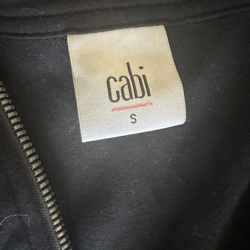 CAbi Womens Black Pinstripe Full Zip Funnel Neck Jacket Thumbholes Small - Picture 4 of 4